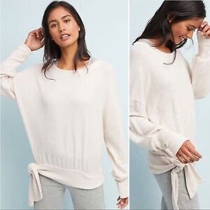ANTHROPOLOGIE SATURDAY SUNDAY Payton Brushed Fleece Tie Front Sweater M